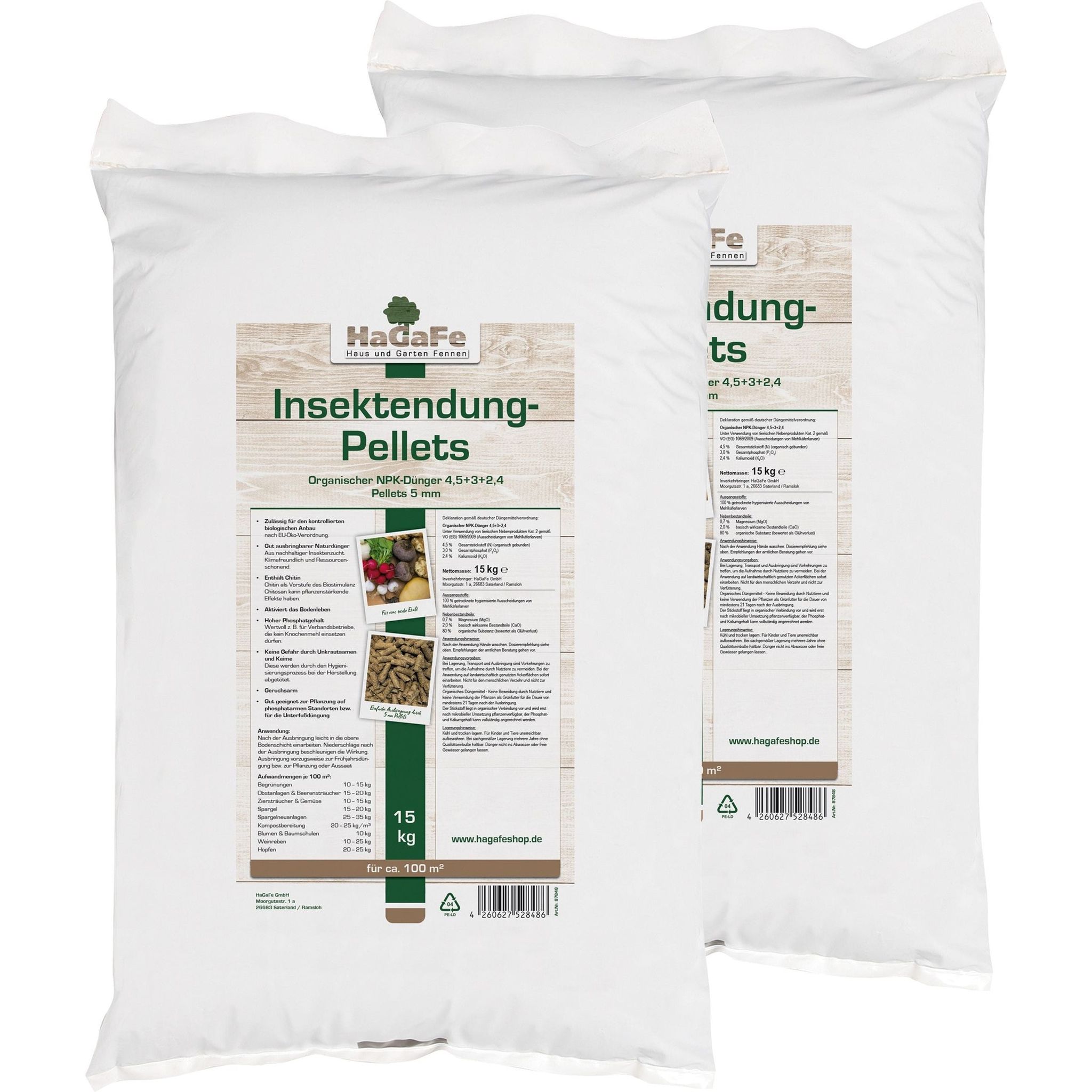 Hagafe Bio Insektendung Pellets Organischer Npk Dünger 30 Kg (2 X 15 Kg)
