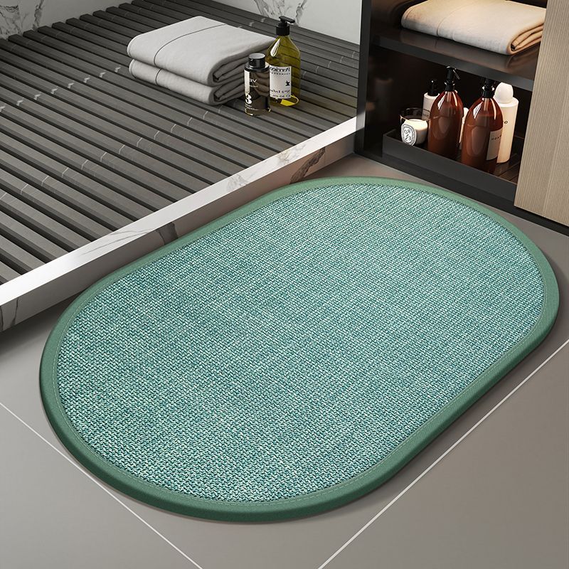 Bodenmatte Aus Leinen Und Kieselgur – Saugfähig, Rutschfest Und Schnelltrocknend – Minimalistischer Stil Für Badezimmer Und Eingangsbereich – Modell Pfauengrün, Ovale Form (50 X 80 Cm)-lsw