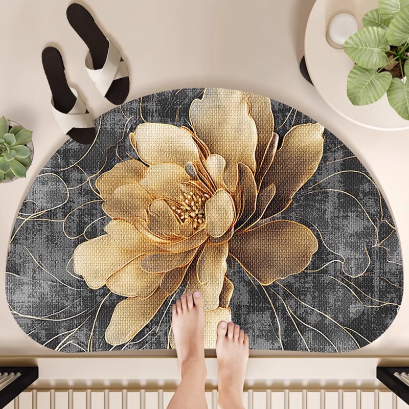 Diatomeenerde-badematte Für Das Badezimmer – Saugfähig, Rutschfest Und Schmutzabweisend, Organische 3d-form (pilzmodell, Goldene Oberfläche, 40 X 60 Cm)-lsw