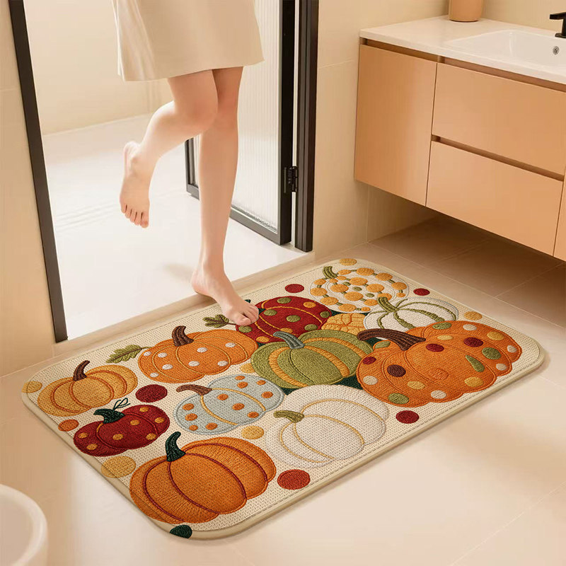Rutschfester Diatomeenerde-badematte – Retro-kürbismotiv, Schnelle Absorption, Schmutz- Und Verschleißfest – Für Badezimmer Oder Dusche (40 X 60 Cm, Quadratisch, Beige)-lsw