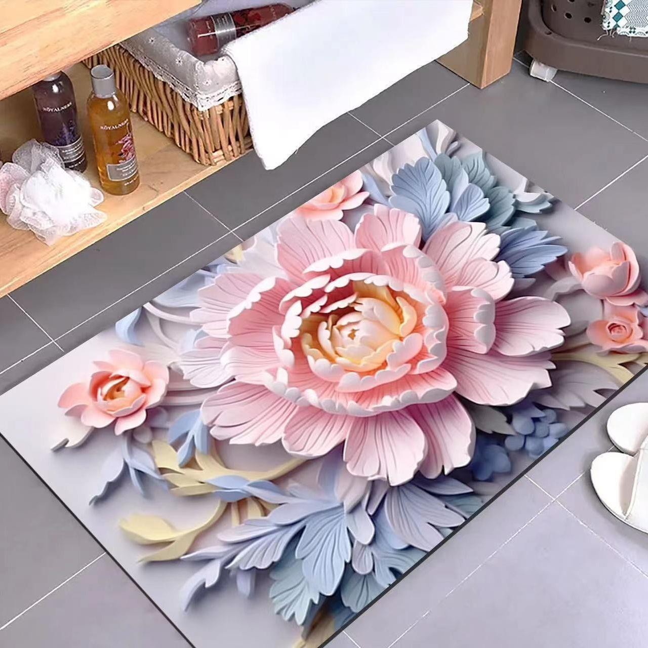 Diatomeenerde-badematte – Saugfähig, Rutschfest Und Schmutzabweisend Motiv: Ölgemälde Rosa Pfingstrose 40 X 60 Cm-lsw