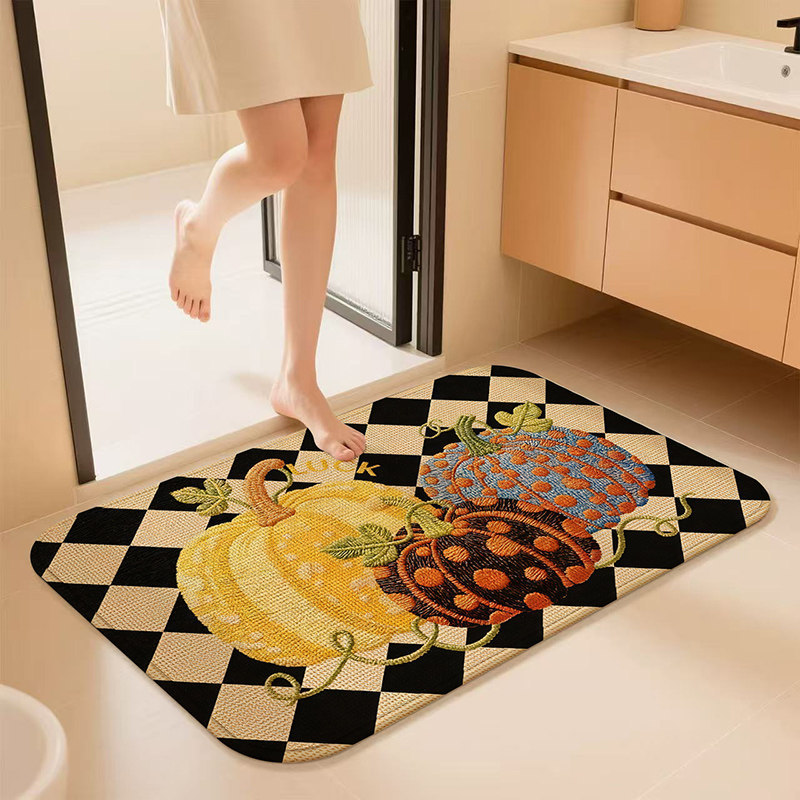 Diatomeenerde-badematte – Retro Schwarz-weißes Kürbismotiv, Rutschfest, Super Saugfähig Und Schmutzabweisend, Für Badezimmer Und Dusche (60 X 90 Cm, Rechteckige Form)-lsw