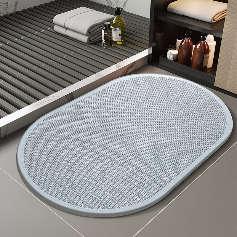 Rutschfester Badteppich Aus Leinen Und Kieselgur – Saugfähig, Schnelltrocknend, Minimalistisches Design – Ovales Format 40 X 60 Cm – Farbe Meeresnebelblau-lsw