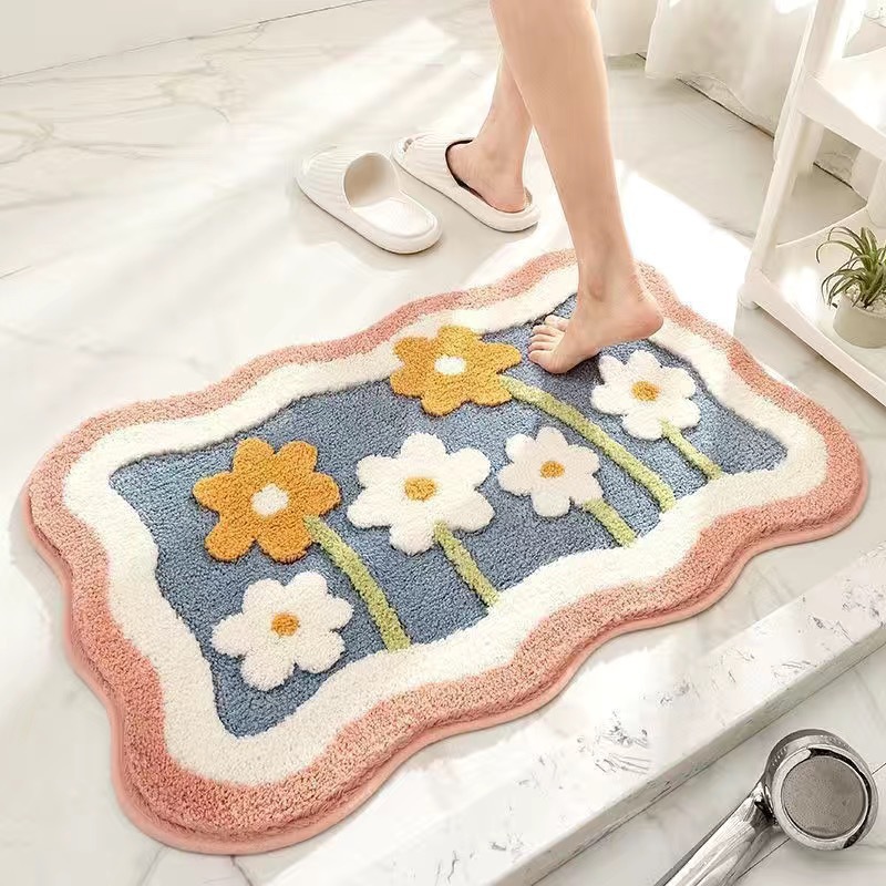 Rutschfeste Badematte 60 X 90 Cm – Waschbare Badematte Aus Kunstfell-polarfleece, Elegantes Blumenmuster Mit Rosa Rand, Feuchtigkeits- Und Fleckenbeständig, Ideal Für Das Badezimmer-lsw