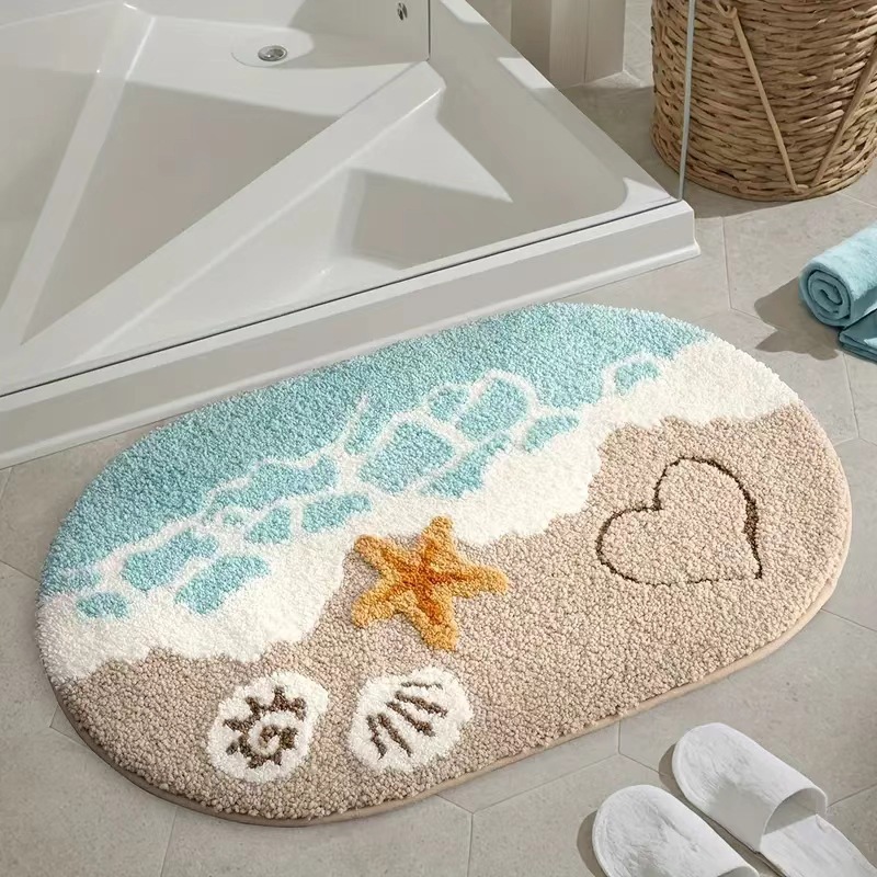Waschbarer Und Rutschfester Badteppich Für Das Badezimmer – Feuchtigkeits- Und Schmutzabweisender Eingangsteppich – Weicher Kunstfell-polar-teppich, Tropisches Sommermuster, 60 X 90 Cm-lsw