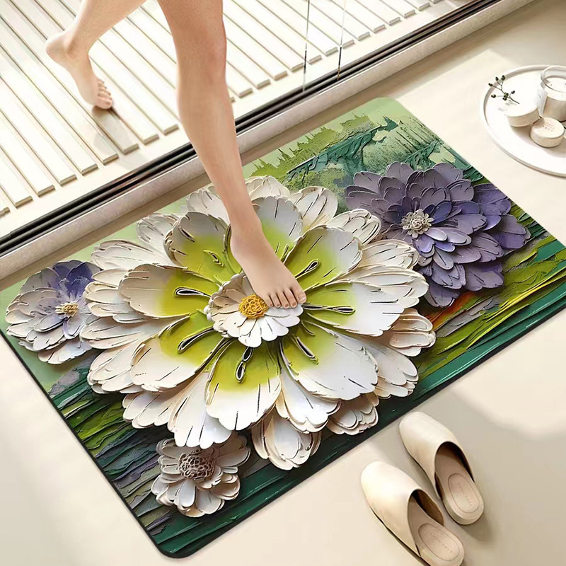 Rutschfester Und Superabsorbierender Badvorleger Aus Kieselgur – Ölmalerei-motiv In Violett Und Blau, Schmutz- Und Verschleißfest, Ideal Für Den Badezimmer-eingang (40 X 60 Cm)-lsw