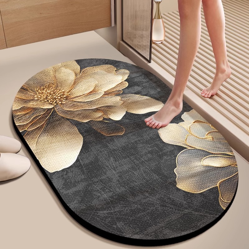 Luxuriöser Badteppich Aus Kieselgur – Unregelmäßige Ovale Form, Schnelle Absorption, Rutschfest, Schmutz- Und Verschleißfest, 3d-blumenmuster Ore (40 X 60 Cm)-lsw