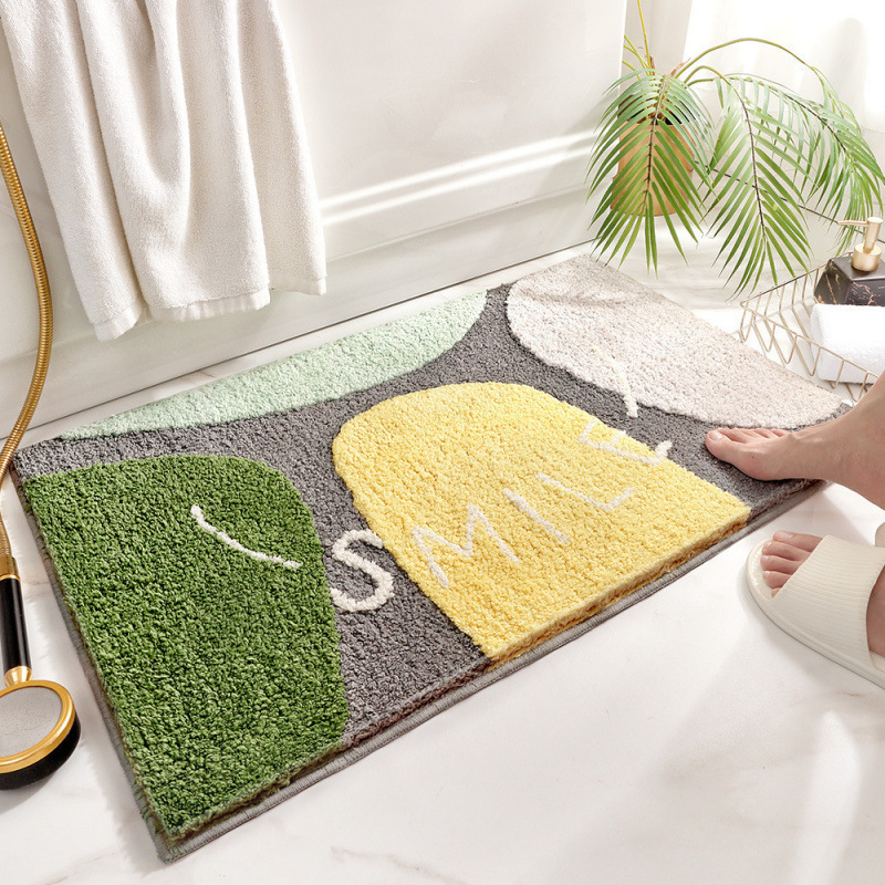 Rutschfester Badteppich 60 X 90 Cm – Weicher Kunstfell-badteppich, Maschinenwaschbar, Flecken- Und Feuchtigkeitsbeständig – Muster „vier Farbige Steine“-lsw