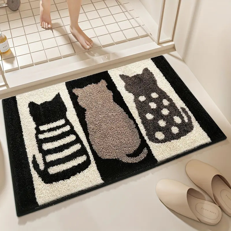 Rutschfester Und Saugfähiger Badteppich Für Das Badezimmer, Schmutzresistenter Und Maschinenwaschbarer Eingangsteppich, Weicher Kunstpelz-bodenteppich (3-katzen-muster, 50 X 80 Cm)-lsw
