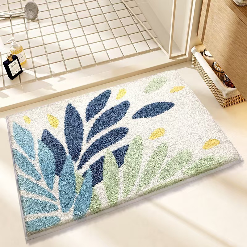 Rutschfester Und Saugfähiger Badteppich Für Das Badezimmer – Waschbarer Teppich Aus Kunstfell, Schmutz- Und Feuchtigkeitsbeständig (modell Sommerstrand, Tropisches Muster, 40 X 60 Cm)-lsw
