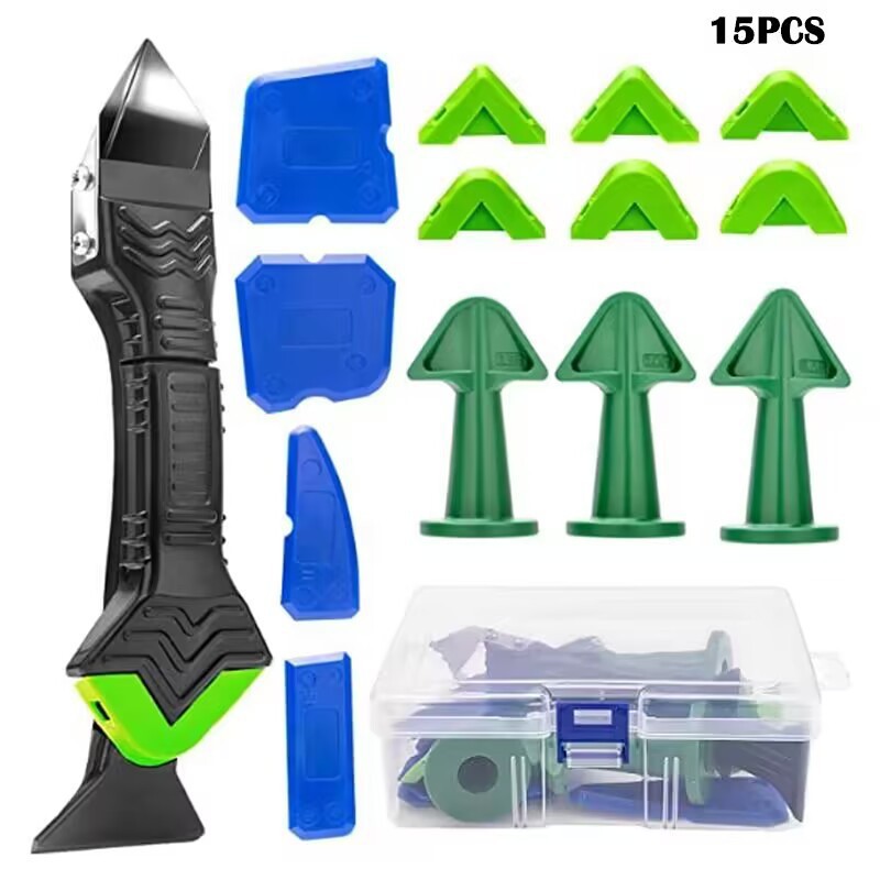 6-in-1 Fugenwerkzeug-set, Silikon-schaber Und Fugenglätter, Blaue Düsen Nr. 5 Und Dreieckige Grüne, Multifunktionales Set Zum Entfernen Von Dichtmasse Mit Aufbewahrungsbox-lsw