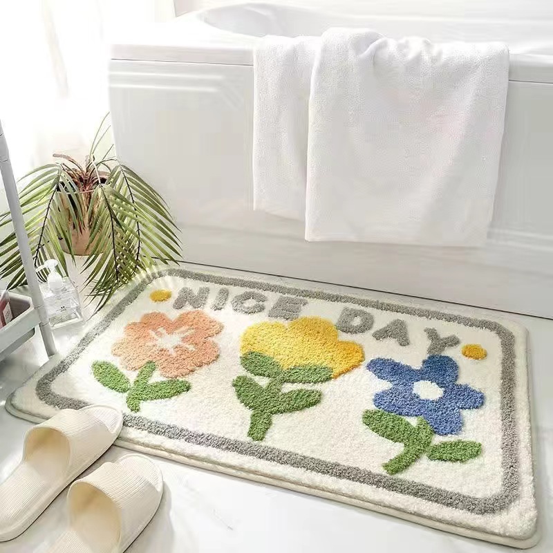 Rutschfester Und Saugfähiger Badematten – Waschbarer Kunstfell-teppich Für Badezimmer, Wc Oder Eingangsbereich (dezentes Blumenmuster, 40 X 60 Cm)-lsw