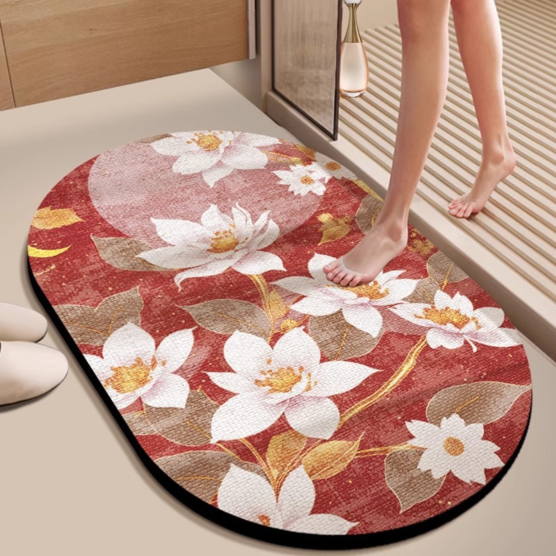 Luxuriöser Badteppich Aus Kieselgur – Unregelmäßige Ovale Form, Schnelle Absorption, Rutschfest Und Schmutz- Sowie Verschleißfest – Romantisches 3d-blumendesign (40 × 60 Cm)-lsw