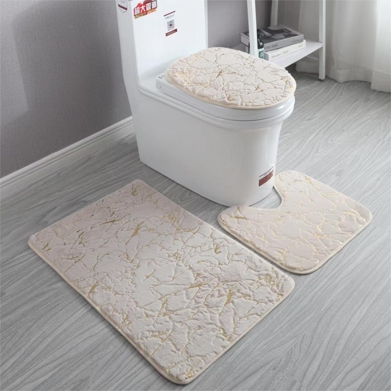 Badematte Aus Ultra-weichem Kunstkaninchenfell, Goldenes Muster, Hellkamelfarben – 3er-set (50 X 80 Cm + 40 X 50 Cm U-förmig + 38 X 46 Cm Für Wc-deckel)-lsw