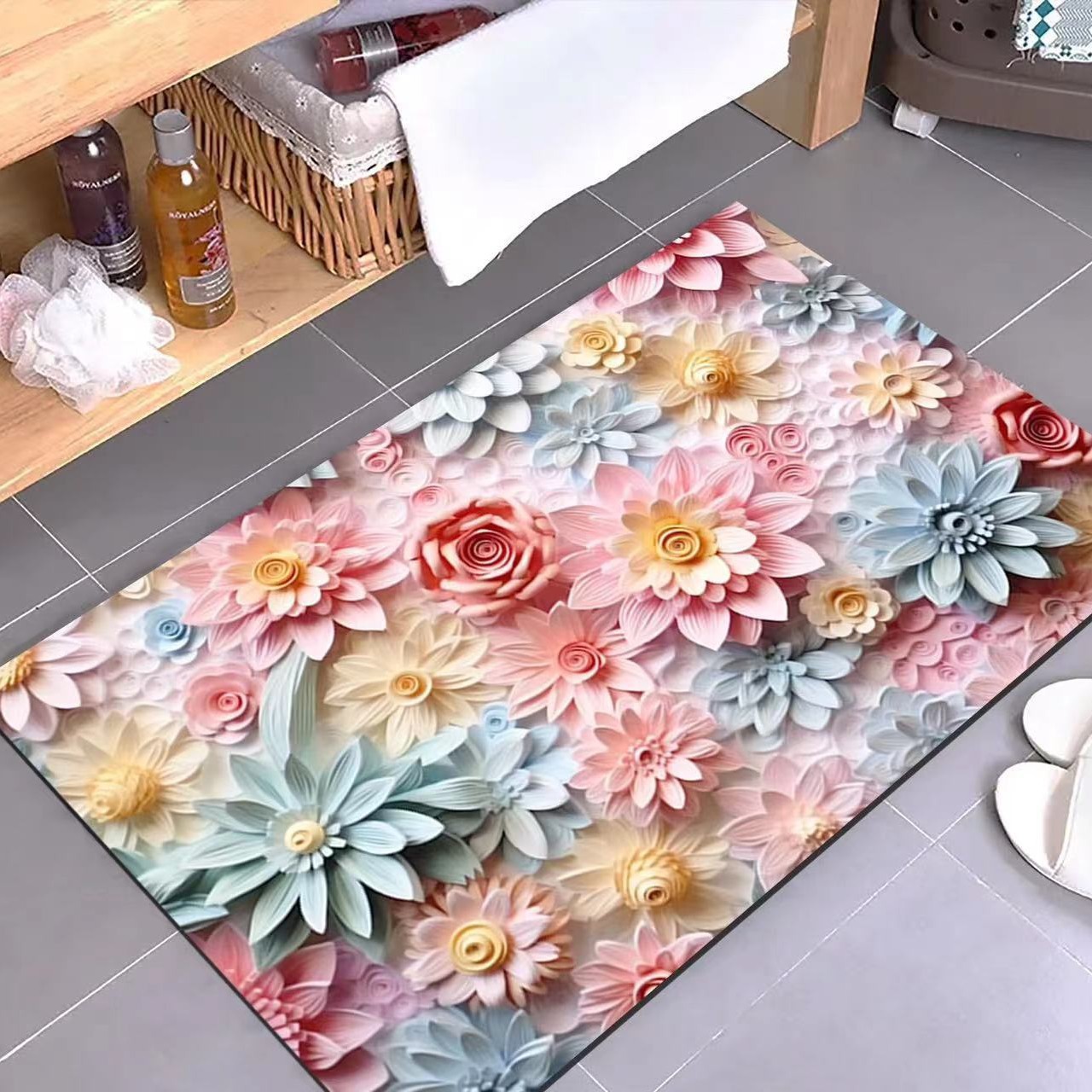 Diatomeenerde-badematte – Saugfähig, Rutschfest Und Schmutzabweisend, Ideal Für Den Eingang Von Badezimmer Oder Wc (künstlerisches Blaues Muster, Beidseitig Bedruckt, 40 X 60 Cm)-lsw