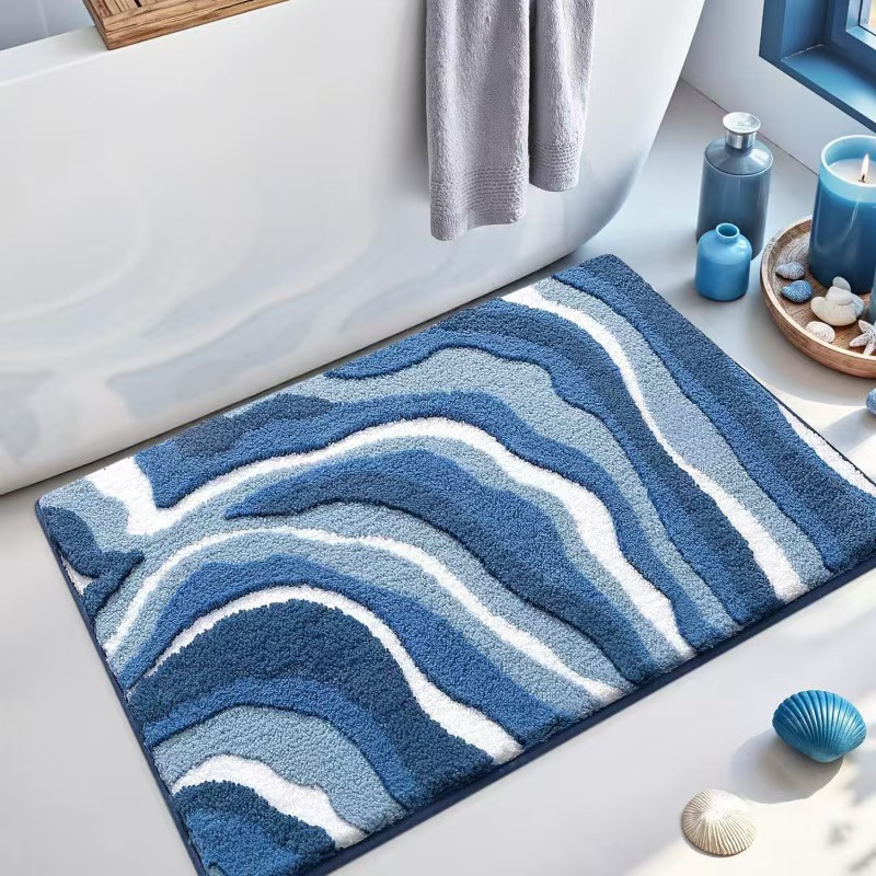 Rutschfester Und Saugfähiger Badematten – Schmutzabweisende, Maschinenwaschbare Eingangsmatte Aus Kunstschafwolle, Ideal Für Badezimmer, Wc, Eingang Oder Balkon (60 X 90 Cm, Design „sommerstrand“, 8 D