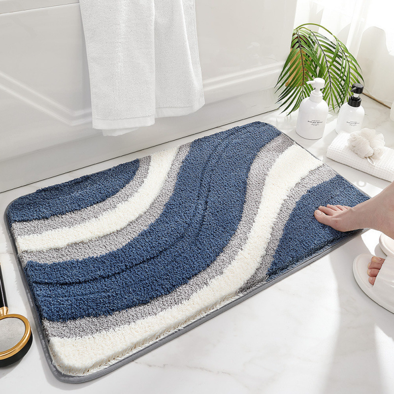 Rutschfester Und Saugfähiger Badteppich – Waschbarer Eingangsteppich Aus Kunst-schaffell, Modernes Design In Blau, 40 X 60 Cm, Ideal Für Badezimmer, Wc Oder Eingangsbereich-lsw