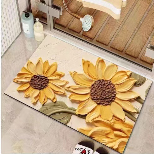 Rutschfeste Badematte Aus Kieselgur – Saugfähige Matte Für Badezimmer-eingang, Schmutz- Und Verschleißfest, Ölgemälde-design (sonnenblumen-motiv, 40 X 60 Cm)-lsw