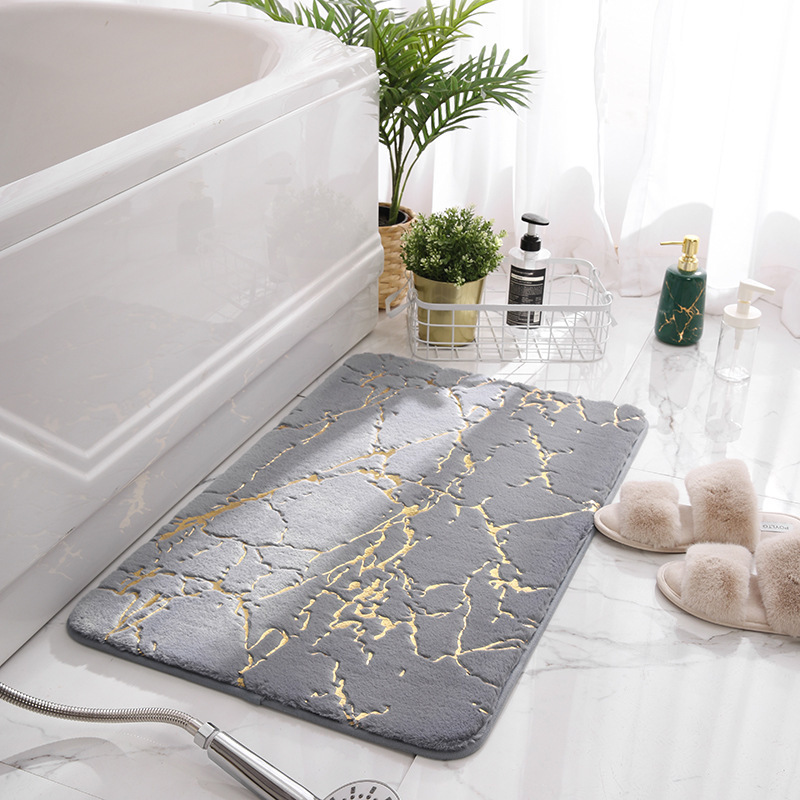 Rutschfester, Saugfähiger Badvorleger – Elegantes Goldenes Kaninchenmotiv, Maße 50 X 80 Cm, Farbe Anthrazitgrau-lsw