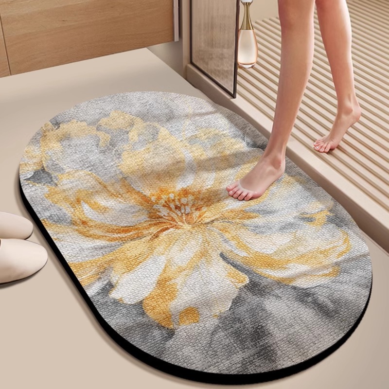 3d Diatomeenerde-badematte – Unregelmäßige Ovale Form, Super Saugfähig, Rutschfest Und Schmutz- Sowie Verschleißresistent – Modell „blühende Pracht“ (60 X 90 Cm)-lsw