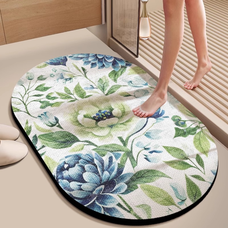 Badevorleger Aus Natürlicher Kieselgur – Unregelmäßige Ovale Form, Schnelle Absorption, Rutschfest Und Schmutz- Sowie Verschleißfest – Dezentes 3d-muster „sommerleben“ – 40 X 60 Cm-lsw
