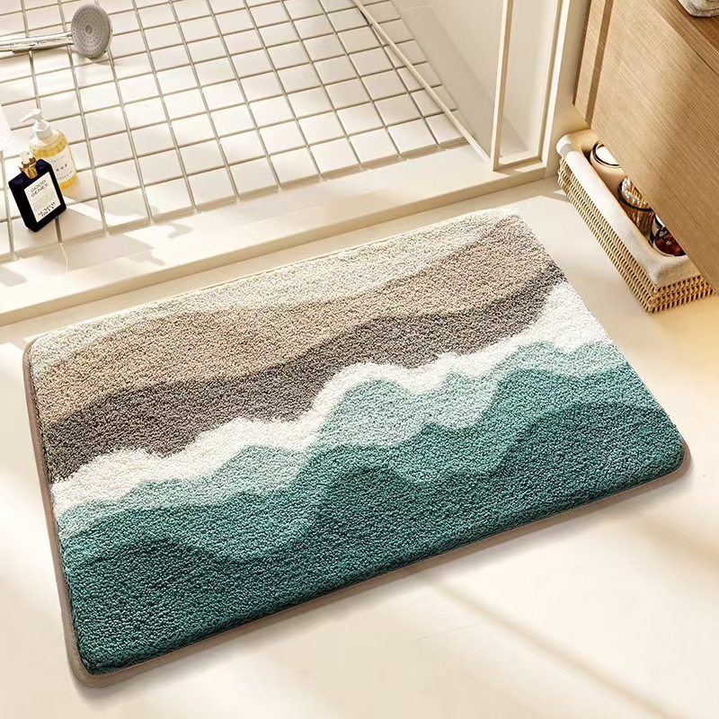 Waschbarer Und Rutschfester Badteppich Für Das Badezimmer – Schmutzabweisender Eingangsteppich Aus Weicher, Saugfähiger Kunst-merinowolle (modell „sommerstrand“, Muster 6, 40 X 60 Cm)-lsw
