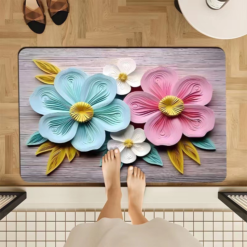Rutschfester Badteppich Aus Diatomeenerde – Saugfähiger Teppich Für Den Eingangsbereich Des Badezimmers, Schmutz- Und Verschleißfest, Zweifarbiges Blumenmuster (50 X 80 Cm)-lsw