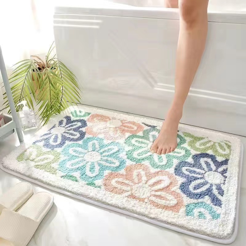 Rutschfester Und Waschbarer Badteppich Aus Kunstfell-polarfleece – 50 X 80 Cm Bodenmatte Für Das Badezimmer Mit Blumenmuster, Saugfähig, Weich Im Griff Und Feuchtigkeitsbeständig-lsw