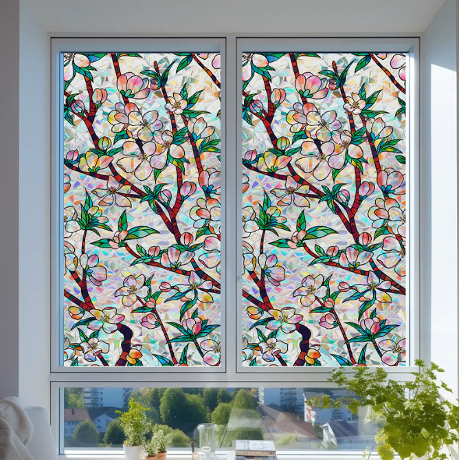 Klebefreie Statikfolie Für Badezimmer- Und Balkonfenster – Blickschutz, Transluzent, Mit Weinranken- Und Halbmond-motiv, 30 Cm X 2 M, Werkzeug Inklusive-lsw
