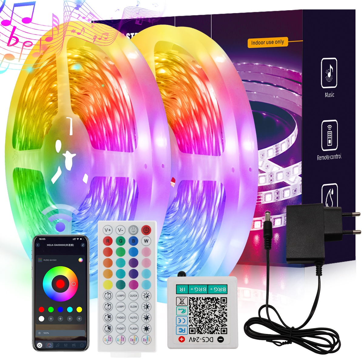 Rgb-led-streifen 15 M 24 V Smd 3535 – 16 Leds/m, Intelligente Bluetooth-steuerung Mit Integriertem Mikrofon, 44-tasten-fernbedienung, Farbwechselnder Regenbogen-lichtstreifen Für Innendekoration-lsw