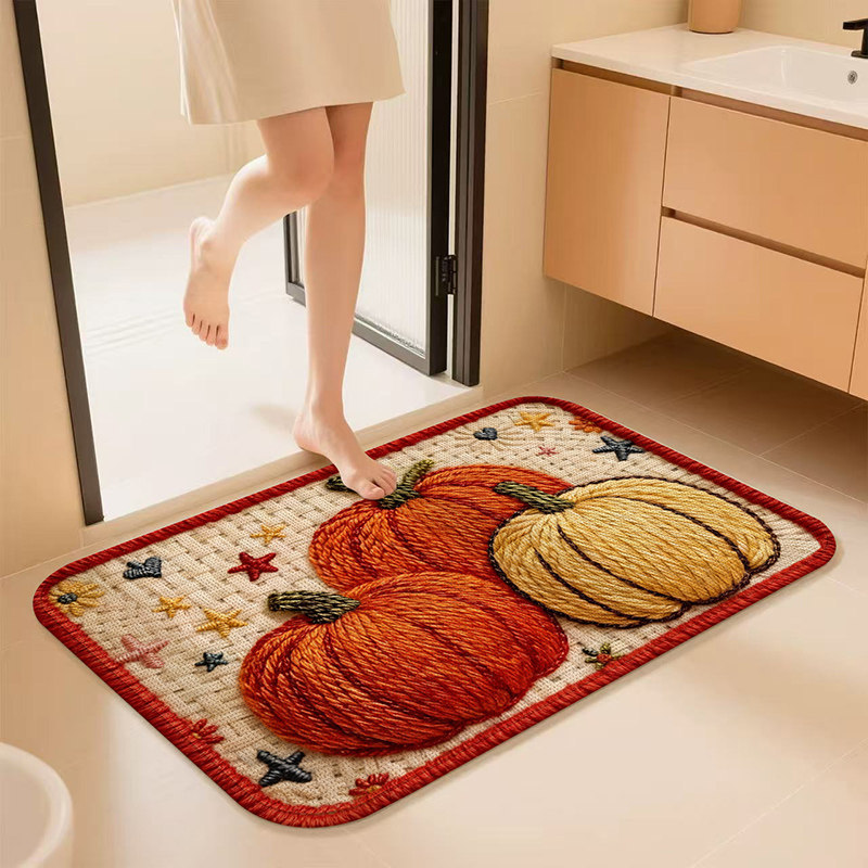 Rutschfeste Badematte Aus Diatomeenerde – Saugfähig, Schmutz- Und Verschleißfest – Retro Gestricktes Kürbismotiv – Quadratische Form 50 X 80 Cm – Für Badezimmer Und Dusche-lsw