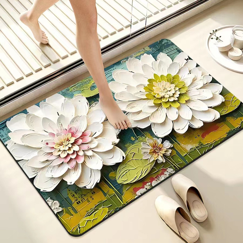 Diatomeen-badematte – Saugfähig, Rutschfest Und Schmutzabweisend, Rosa Blumenmuster (40 X 60 Cm), Ideal Für Badezimmer, Toilette Oder Eingangsbereich-lsw