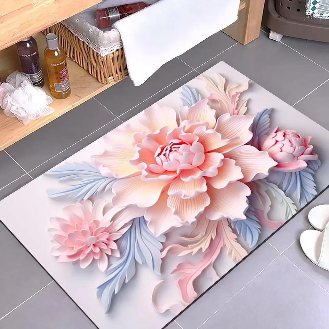 Rutschfester Und Hochabsorbierender Badvorleger Aus Kieselgur – Eleganter, Schmutz- Und Verschleißfester Eingangsteppich Für Das Badezimmer Mit Blumenmuster (40 X 60 Cm)-lsw