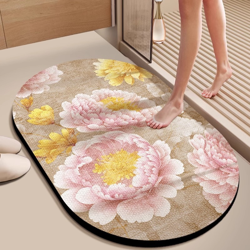 Diatomeenerde-badematte – Unregelmäßige Ovale Form, Schnelle Wasseraufnahme, Rutschfest Sowie Schmutz- Und Verschleißfest – Dezentes Luxuriöses Design – 50 X 80 Cm – Subtiler Blumenduft-lsw