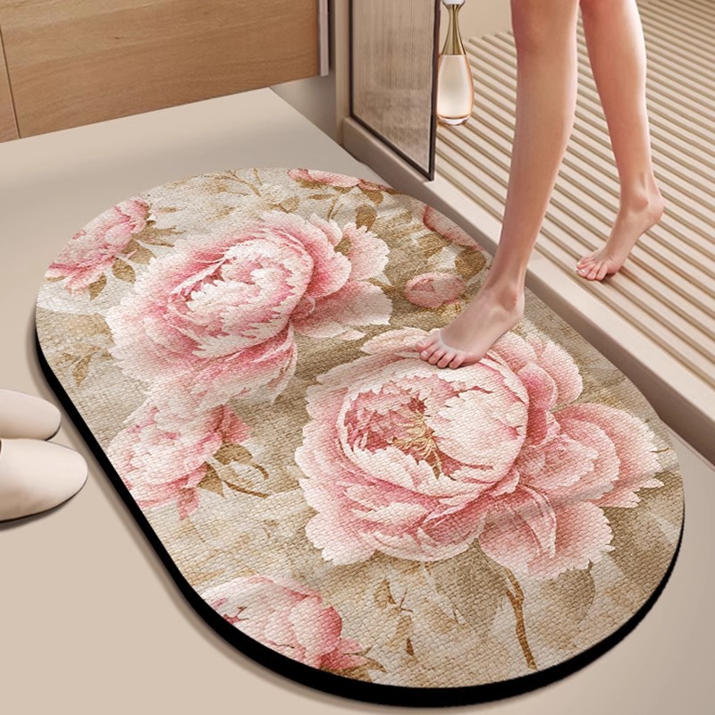 Natürlicher Diatomit-badteppich – Unregelmäßige Ovale Form, Superabsorbierend, Rutschfest Und Schmutz- Sowie Verschleißfest – Maße 60 X 90 Cm – Strukturiertes Design 44d-lsw