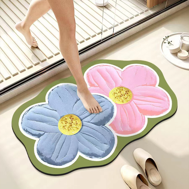 Rutschfester Und Saugfähiger Badteppich Aus Diatomeenerde – Rosa Ölgemälde-motiv, Ideal Für Badezimmer- Oder Toiletten-eingangsbereich, Schmutz- Und Verschleißfest (40 X 60 Cm)-lsw