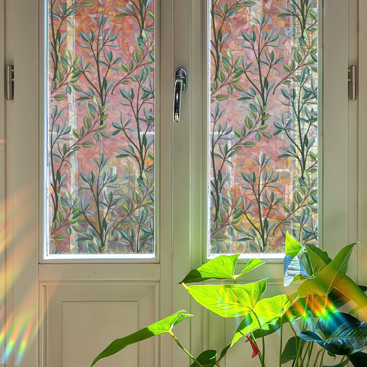 Frosted Glass Film Without Glue 50x200cm - Static Adhesive Privacy For Bathroom & Balcony, Leaf And Crescent Moon Pattern (tools Included)-lsw
