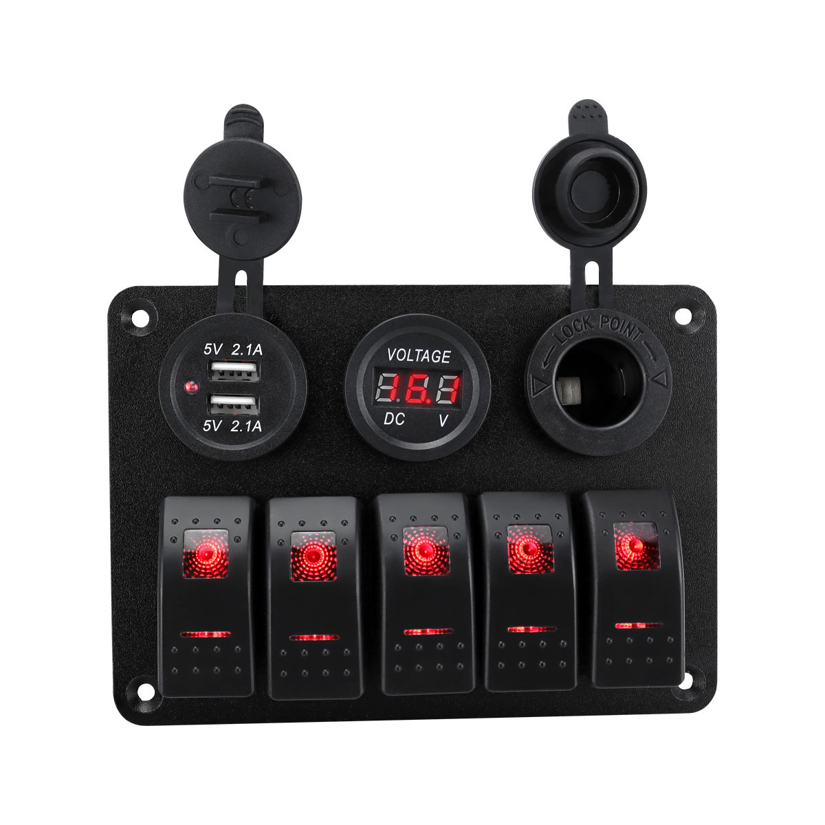 Wasserdichter Kippschalter Für Den Marinebereich Mit Led 5+3, Kombinierte Usb-anschluss Und Zigarettenanzünder 12v, Schalterpanel Für Wohnmobile, Boote Und Autos, Rot-lsw