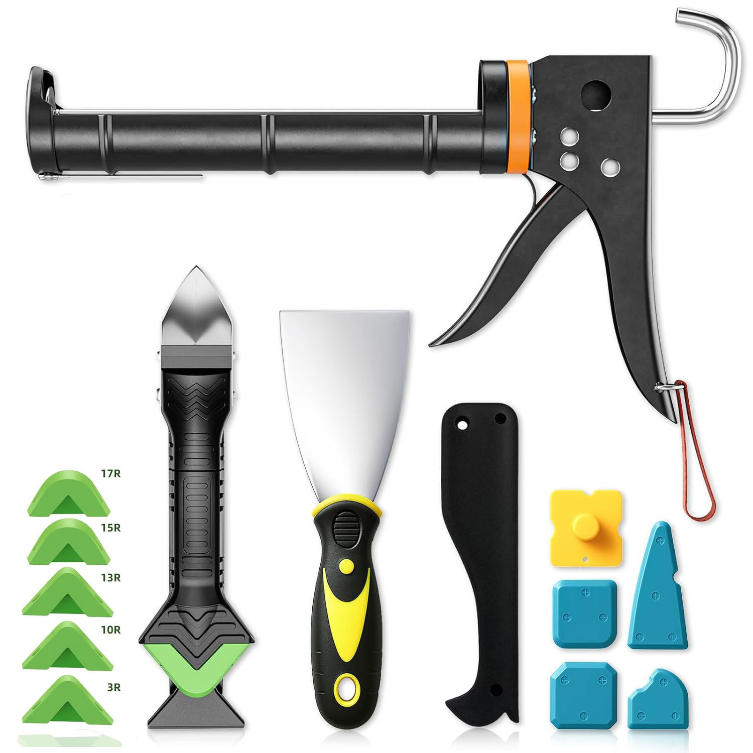14-teiliges Dichtwerkzeug-set Mit Klebepistole, 5-in-1 Fugenglätter, Spachtel Und 3-zoll-dichtstoffmesser, Multifunktionales Set Für Silikon Und Fugenmasse-lsw