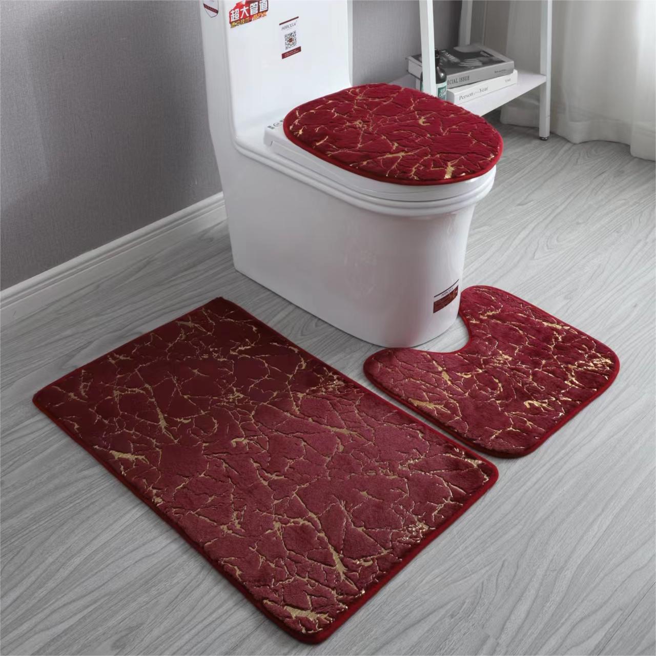Badematte Aus Ultra-weichem Kunstkaninchenfell – 3-teiliges Set (50x80 Cm, U-förmig 40x50 Cm, Wc-deckelbezug 38x46 Cm) – Farbe Bordeaux – Ideal Für Modernes Badezimmer-lsw