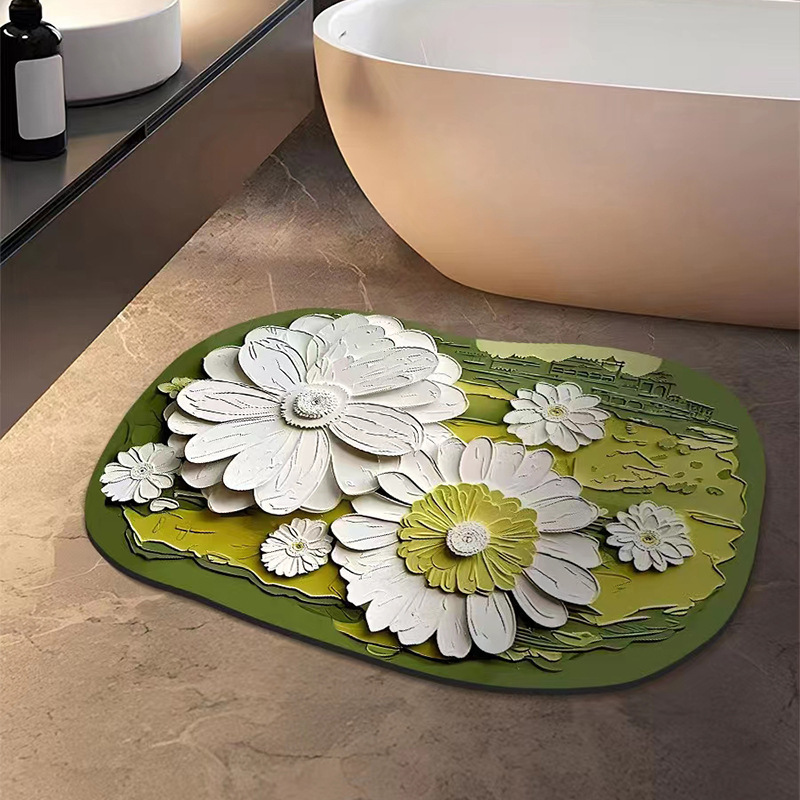 Kieselgur-badematte – Saugfähig, Rutschfest Und Schmutzabweisend, Ideal Für Den Eingangsbereich Von Badezimmer Oder Wc (modell Gold Mit Rosenmotiv, 50 X 80 Cm)-lsw