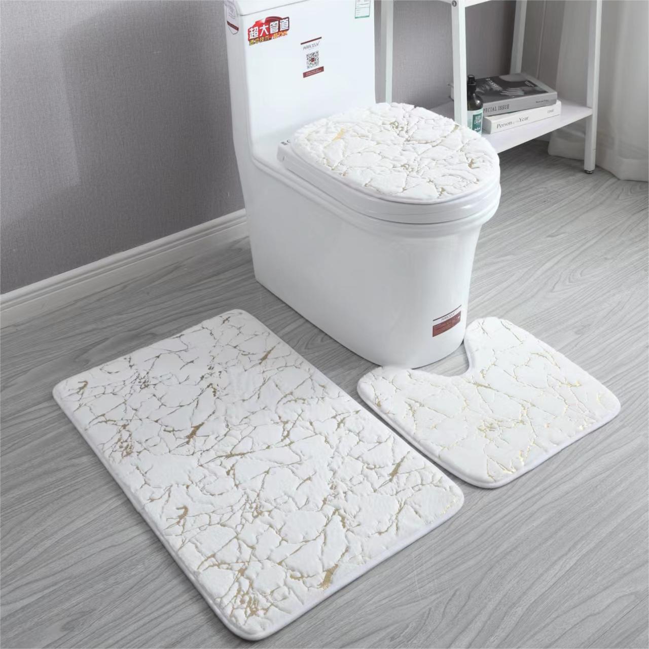 Badematte Aus Ultra-weichem Kunstkaninchenfell, 3-teilig (50x80 Cm, U-förmig 40x50 Cm, Wc-deckelabdeckung 38x46 Cm), Elegantes Design In Gold, Ideal Für Weißes Badezimmer -lsw