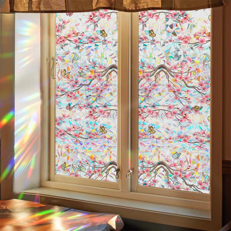 Statische, Kleberfreie Glasfolie 40x200 Cm – Irisierender Effekt Mit Mond Und Kirschblüten, Blickdicht Aber Lichtdurchlässig, Privatsphäre Für Badezimmer Und Balkon, Werkzeug-set Inklusive-lsw