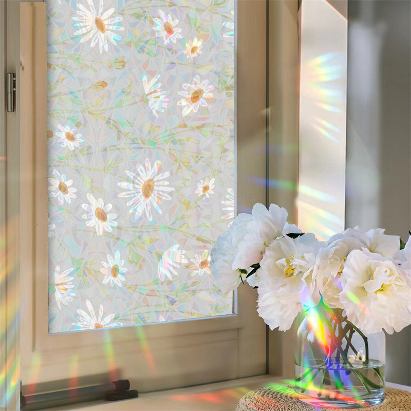 Fensterfolie Für Privatsphäre Ohne Kleber, Statisch – Blickdichtes Transluzentes Anti-einblick-film Für Badezimmer Und Balkon – Weißes Gänseblümchen-muster – 50 Cm X 2 M-lsw