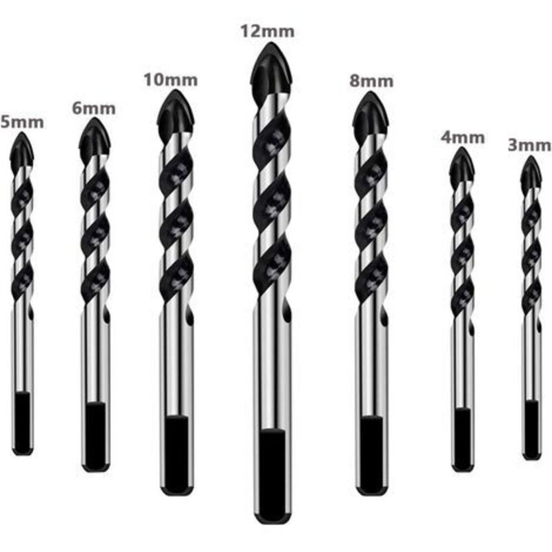 Betonbohrer-set, 7-teilig Für Fliesen, Glas, Beton, Stein, Ziegel, Keramik Und Spiegel (3 Mm, 4 Mm, 5 Mm, 6 Mm, 8 Mm, 10 Mm, 12 Mm)