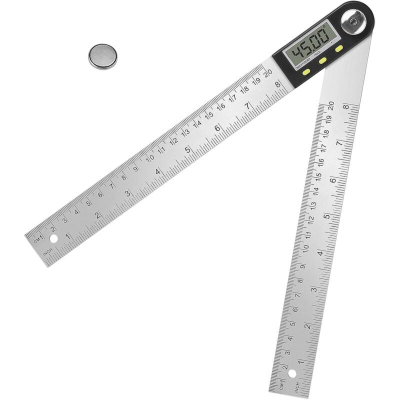 Digitaler Winkelmesser, 200 Mm, Edelstahl, Mit Nullpunktjustierung Und Arretierungsfunktion, Lcd-display, 360°-winkelmessung, Für Heimwerkerarbeiten, Holzbearbeitung Und Zeichnen