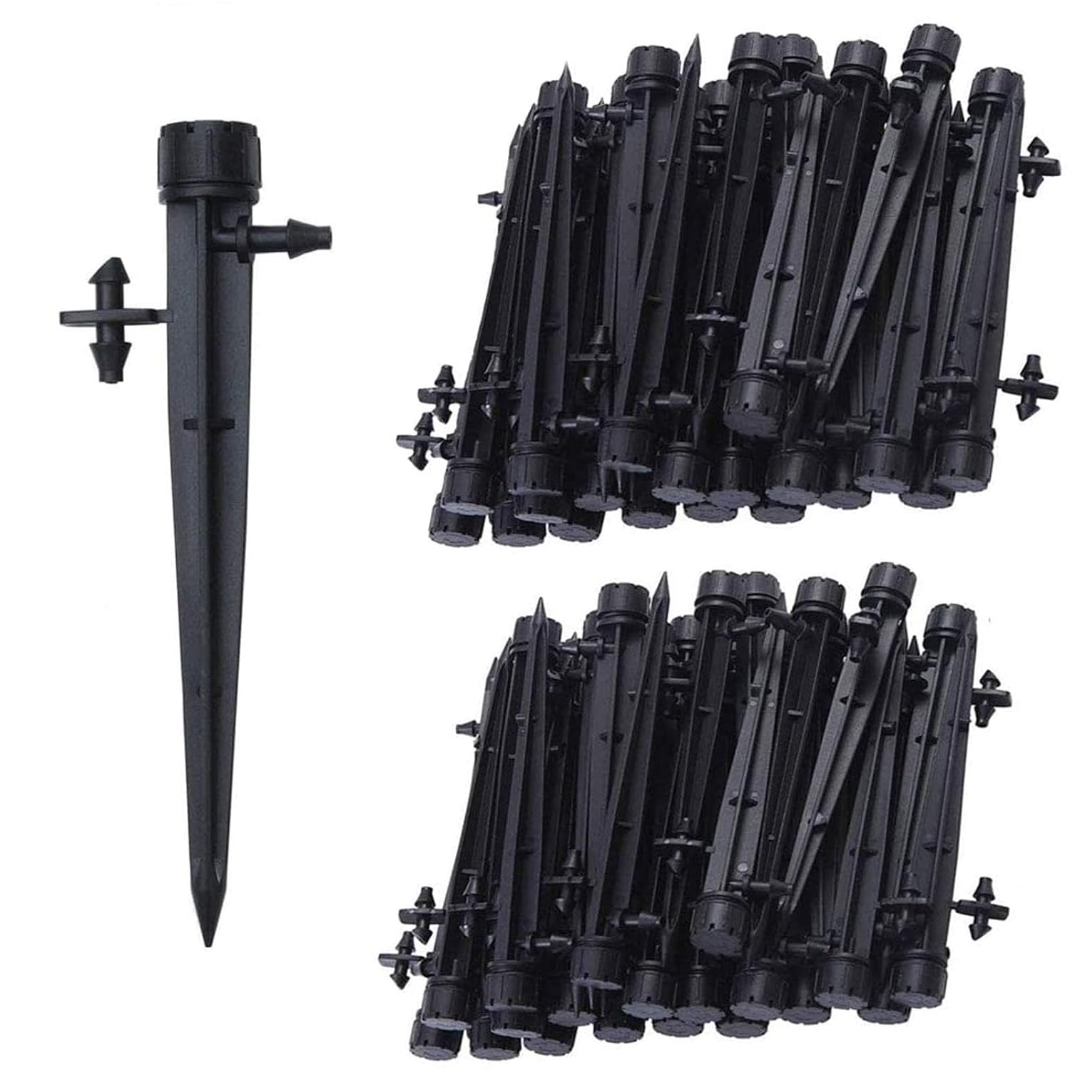 Tropfbewässerungs-emitter – 100 Stück – Schwarzer Kunststoff – 360° Einstellbare Durchflussrate – Garten, Gewächshaus, Gemüsebeet – Für 4–7 Mm Schläuche