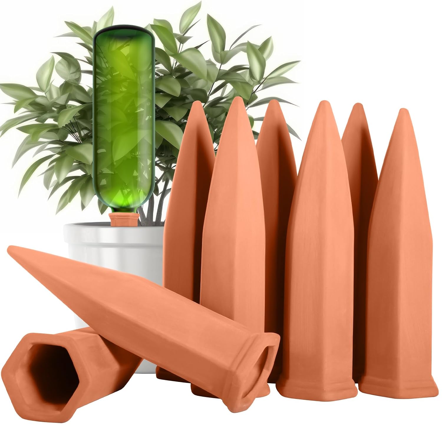 Gießtrichter Aus Ton – 8er-set – Naturkeramik – Automatische Tropfbewässerung – Für Topfpflanzen Und Gärten – 18 X 5,5 X 5 Cm