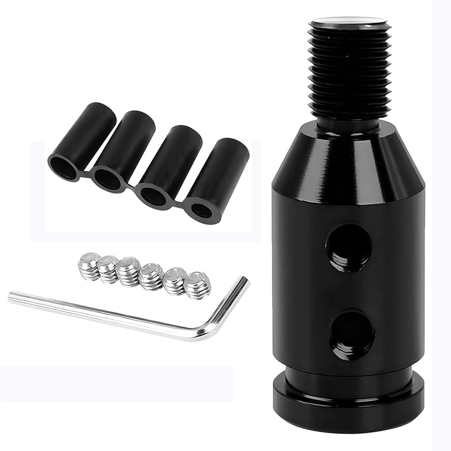 Jeiibrzui Universal-schaltknaufadapter – Aluminiumlegierung – Schwarz – Für Schalthebel Ohne Gewinde – Inklusive Montagesatz – Einfache Installation Zur Aufwertung Des Fahrzeuginnenraums
