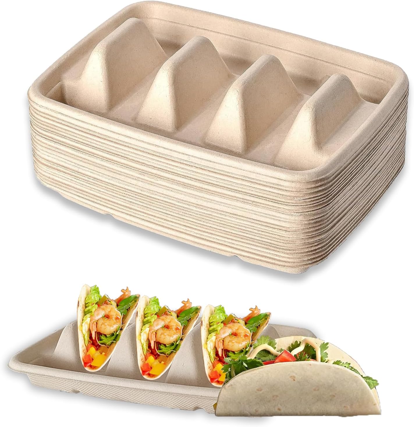 Jeiibrzui 25-teiliges Natur-taco-halter-set – Nachhaltiger Zuckerrohrbrei – Robustes Design Mit Griff – Ideal Für Tacos, Hotdogs, Sandwiches Und Partys